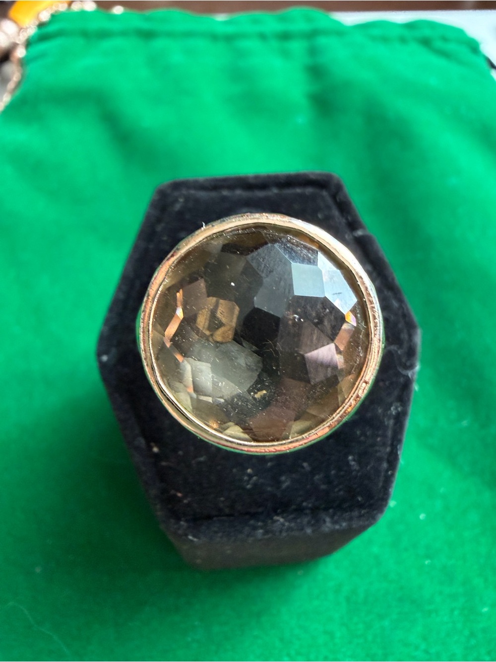 Smoky Quartz Statement Ring Gold Tone Faceted Cocktail Ring Size 8